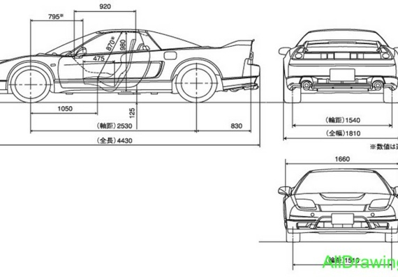 Honda NSX R (2002) (Хонда НСX Р (2002)) - чертежи (рисунки) автомобиля